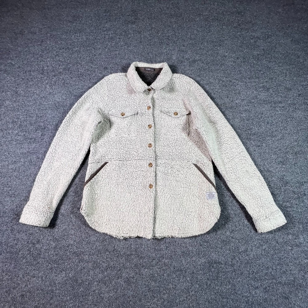 Toad & Co Overshirt Jacket Womens Large Ivory Boxcan Sherpa Fleece Button Front